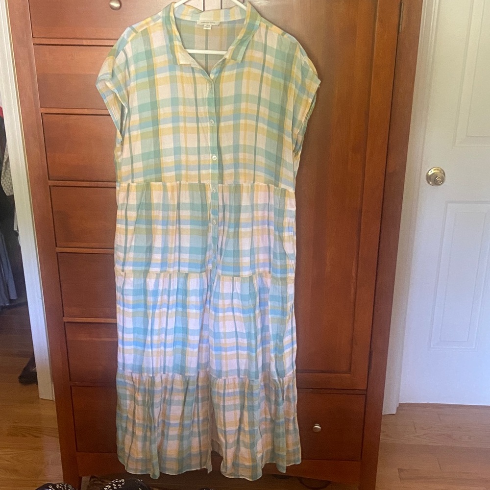 American Eagle Outfitters Plaid Maxi Dress - Blue, Yellow, White